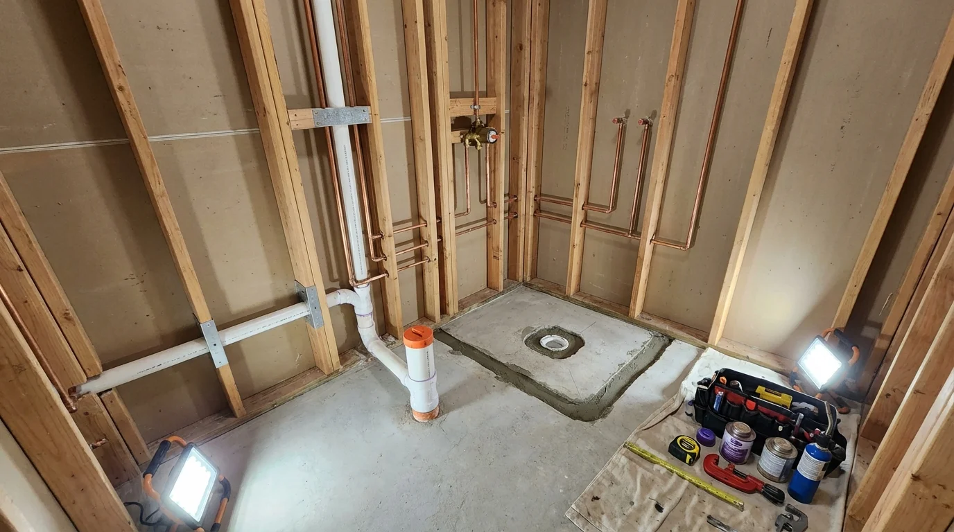 Bathroom rough-in plumbing during remodel by Johns Plumbing LLC in Coxsackie