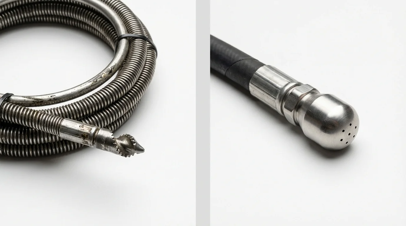 Drain snake cable and hydro jetting nozzle used for drain cleaning in Coxsackie, NY