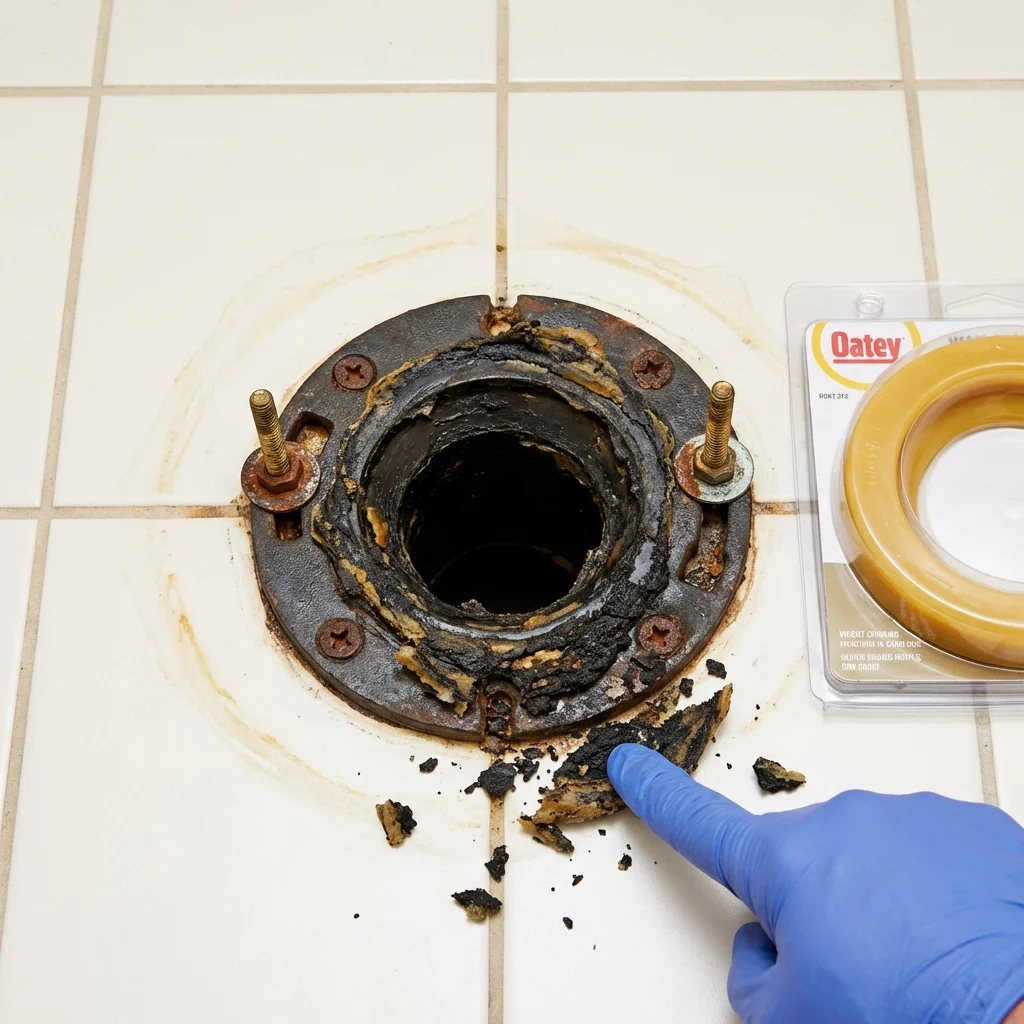 Failed wax ring showing water seepage at the base of a toilet in a Coxsackie, NY home