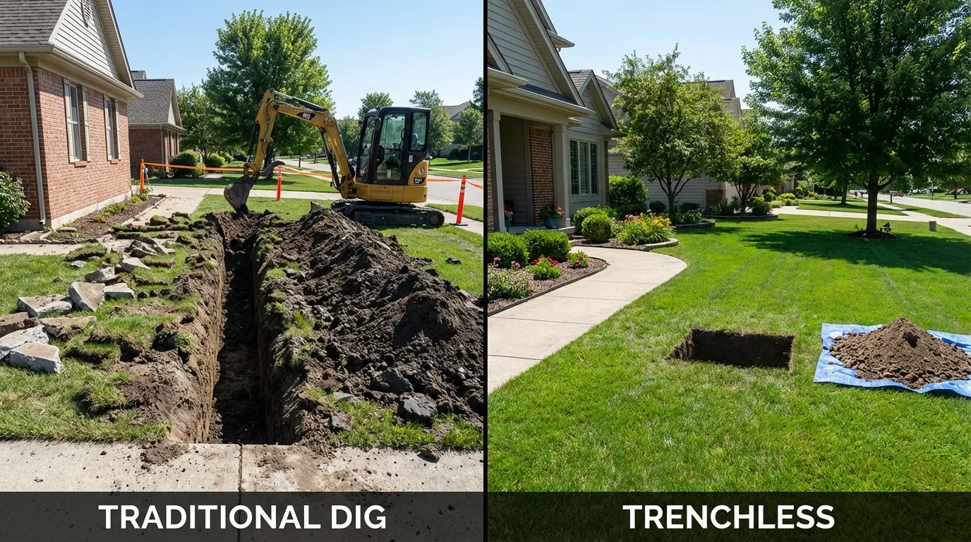 Trenchless sewer repair with minimal yard damage versus traditional excavation in Coxsackie, NY